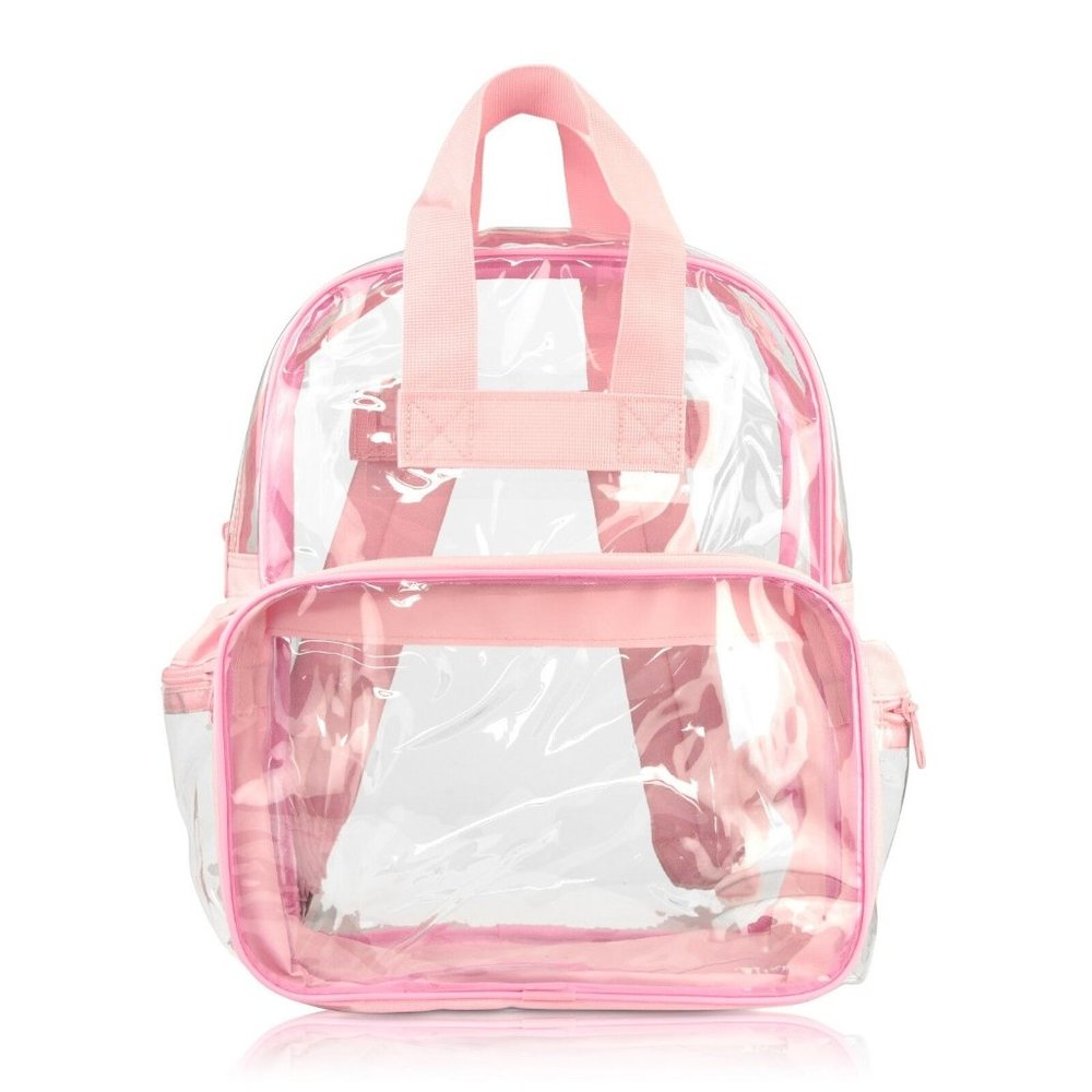 Heavy Duty Clear Transparent Backpack See Through Waterproof Carry on Bag - PINK